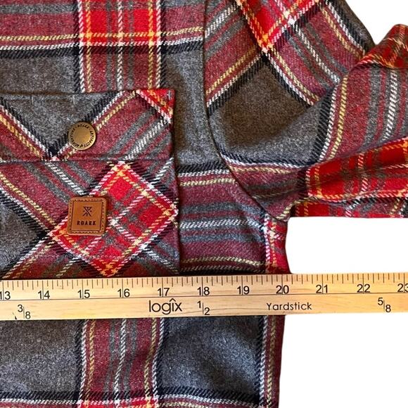 Roark Flannel Shirt Revival Nordsman Men’s Small Red Grey Wool Blend Elbow Patch - Picture 12 of 13